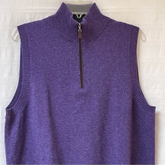 Kinross Cashmere Knit Vest Womens Medium Cashmere Half Zip Winter Purple Jacket - Picture 2 of 11